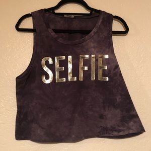Gold Foiled Tie Dyed Marbled Selfie Crop Muscle Tank